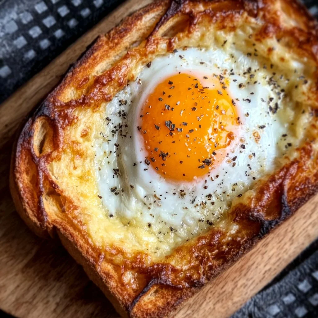 Air Fryer Egg and Cheese Toast served on a plate, garnished with herbs.