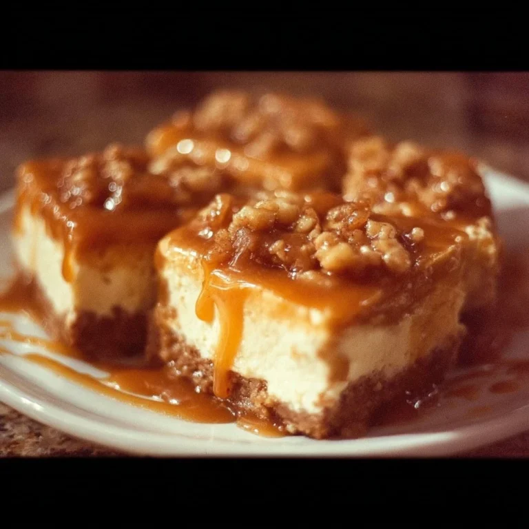 Delicious caramel apple cheesecake bars topped with caramel drizzle