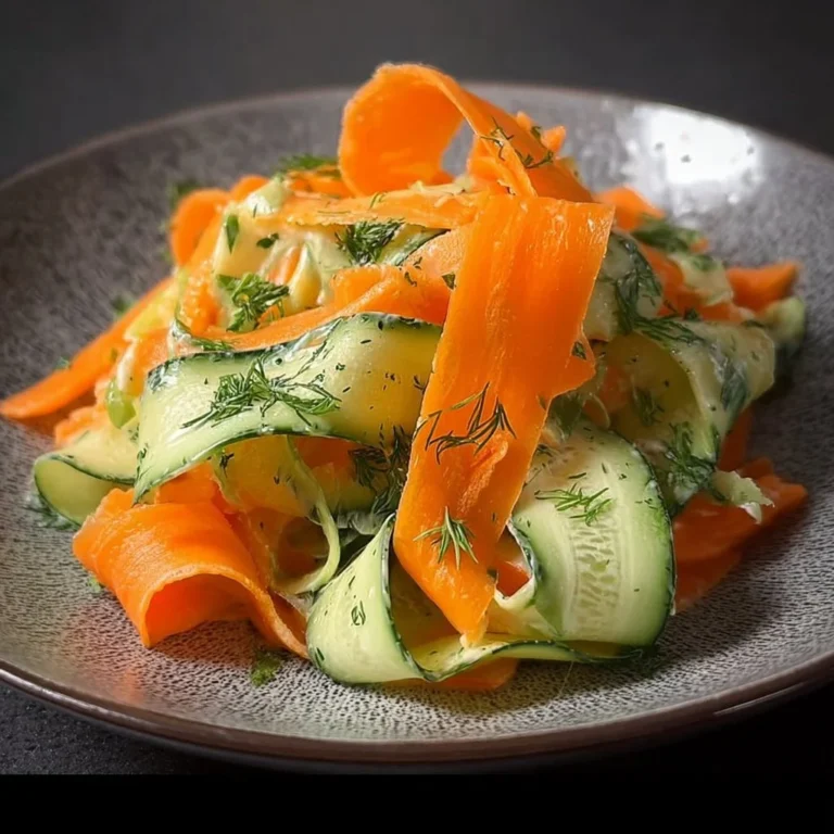 Carrot and Cucumber Ribbon Salad with fresh vegetables on a plate