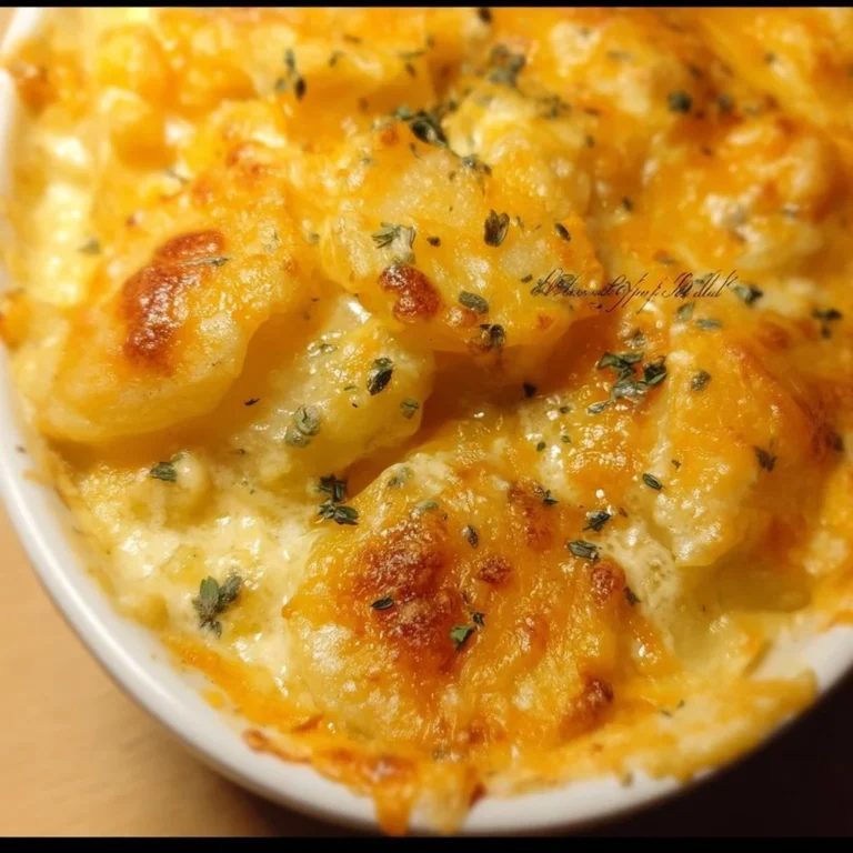Creamy cheesy potatoes served in a dish, perfect comfort food