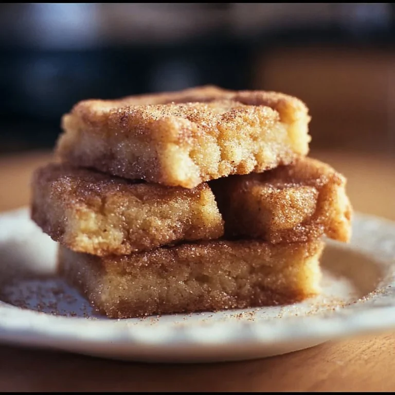 Delicious cinnamon sugar blondies served on a plate, drizzled with icing.