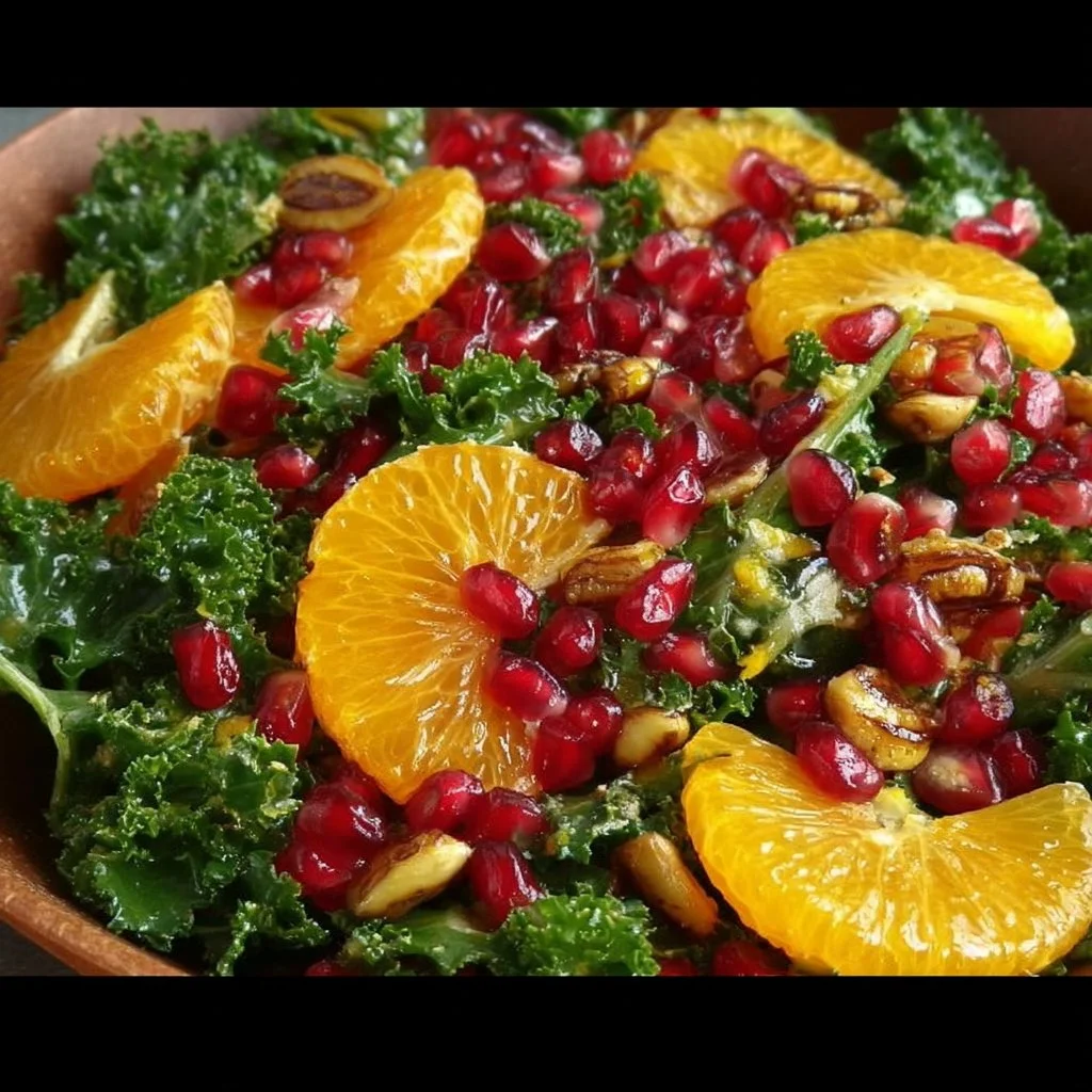 Vibrant Citrus Pomegranate Kale Salad with colorful ingredients