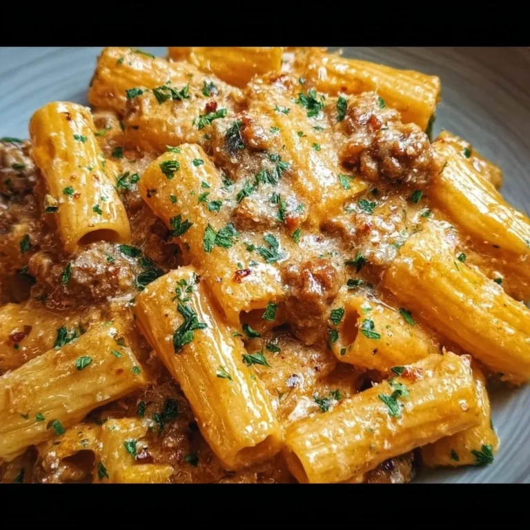Creamy Italian sausage rigatoni with herbs and cheese