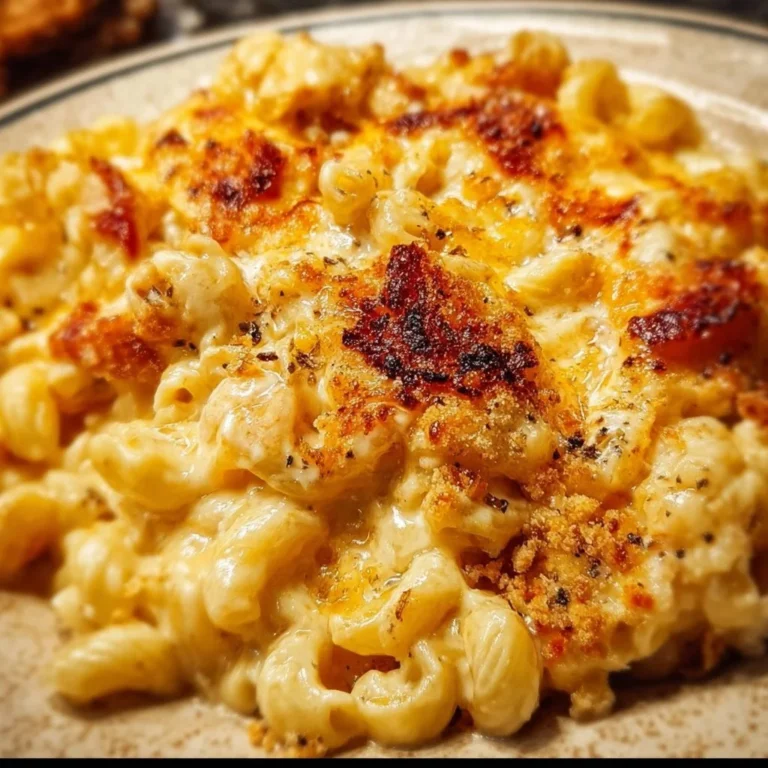 Creamy Southern baked mac and cheese topped with breadcrumbs, perfect comfort food
