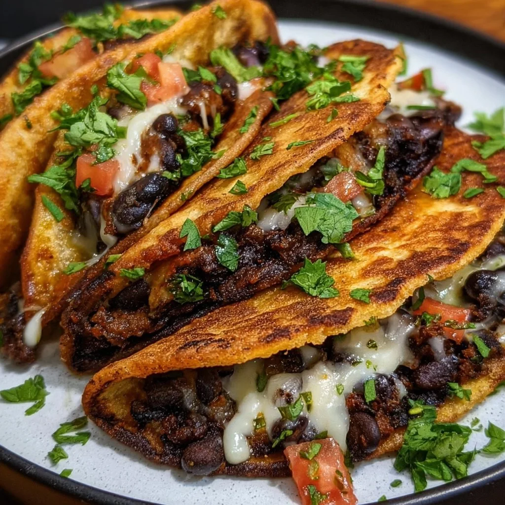 Crispy black bean tacos served with fresh toppings and garnishes
