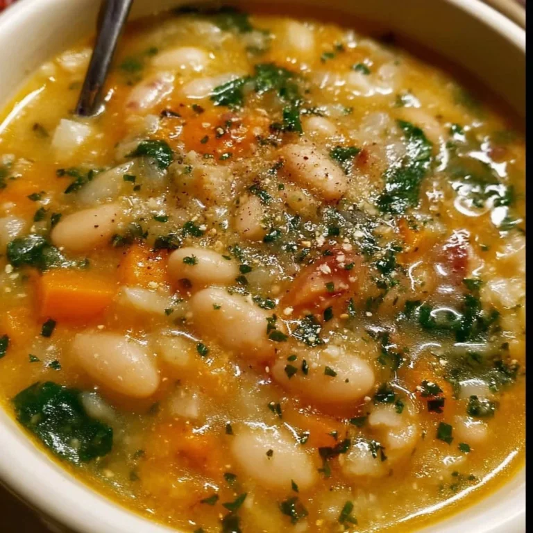 Delicious bowl of flavor-packed white bean soup garnished with herbs