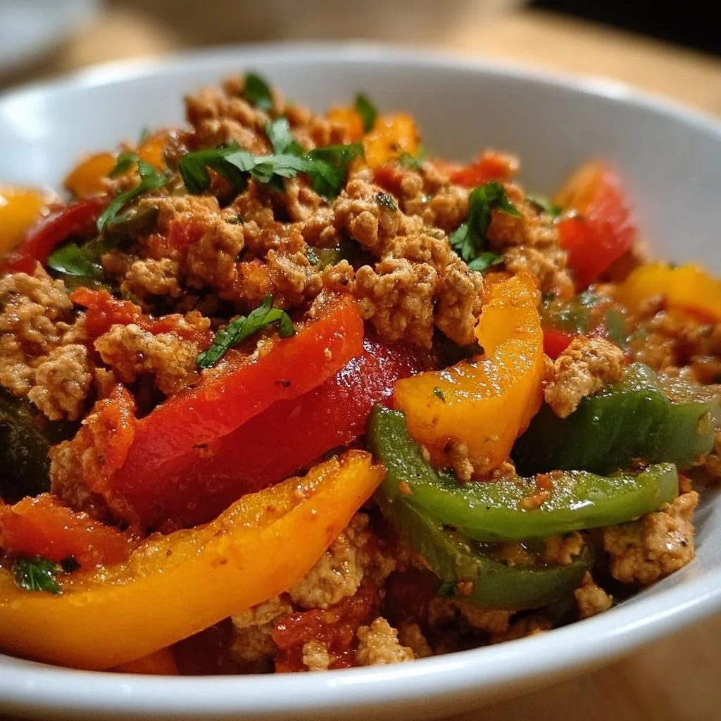 Ground Turkey and Peppers dish served in a bowl