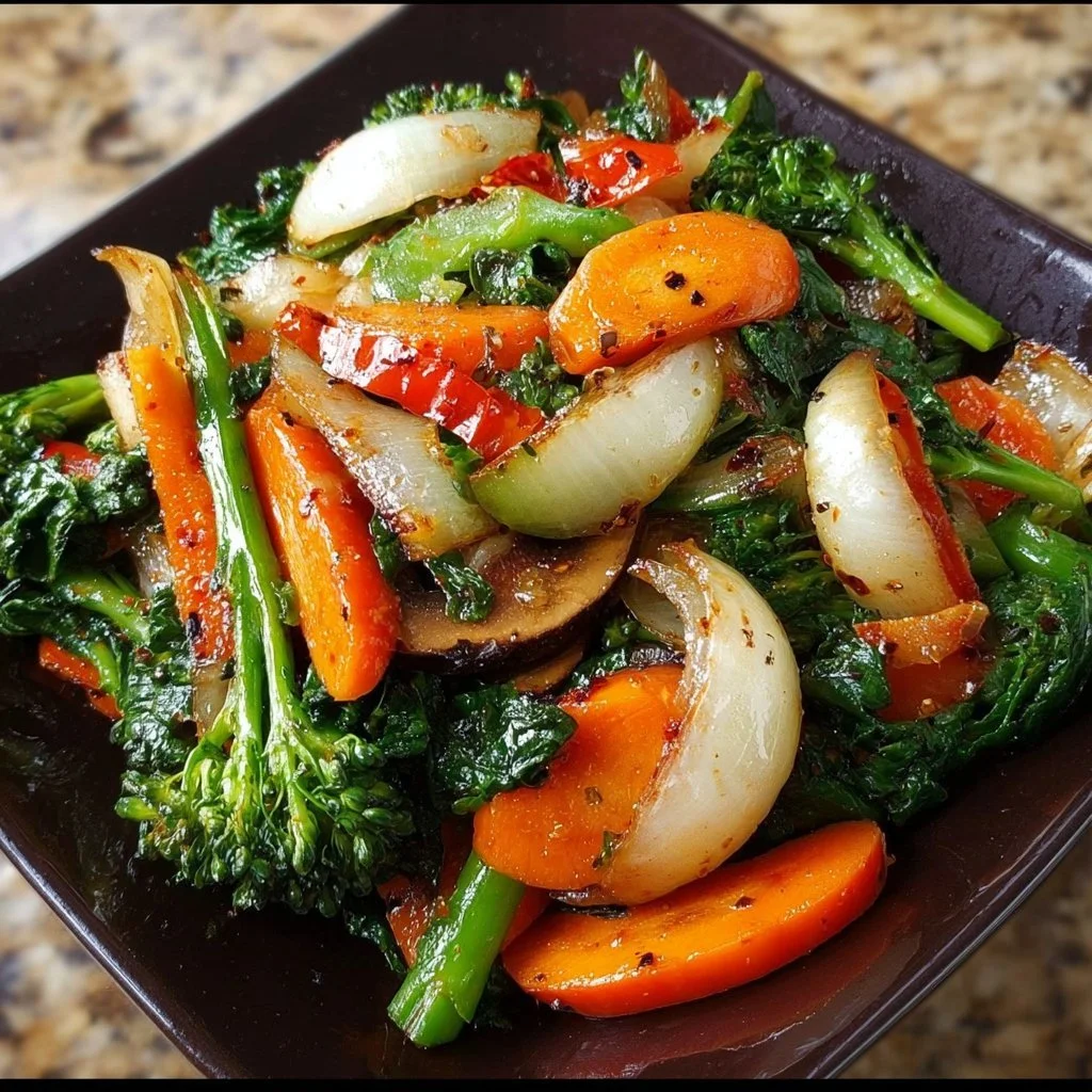 Colorful plate of healthy sautéed vegetables showcasing nutrition and flavor.
