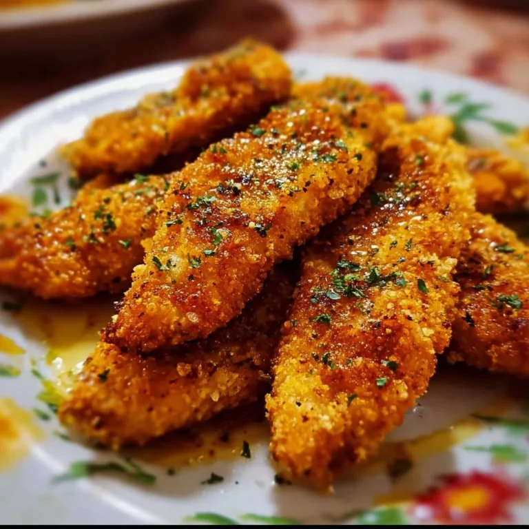 Crispy homemade baked chicken tenders served with dipping sauce.