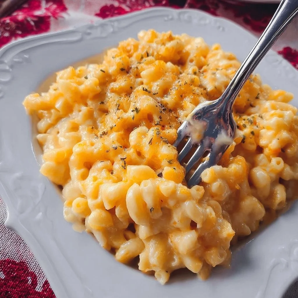 Bowl of creamy homemade mac and cheese topped with breadcrumbs