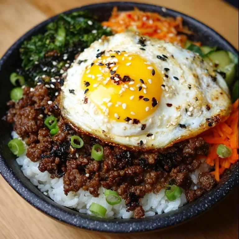 Korean Ground Beef Bowl garnished with green onions and sesame seeds