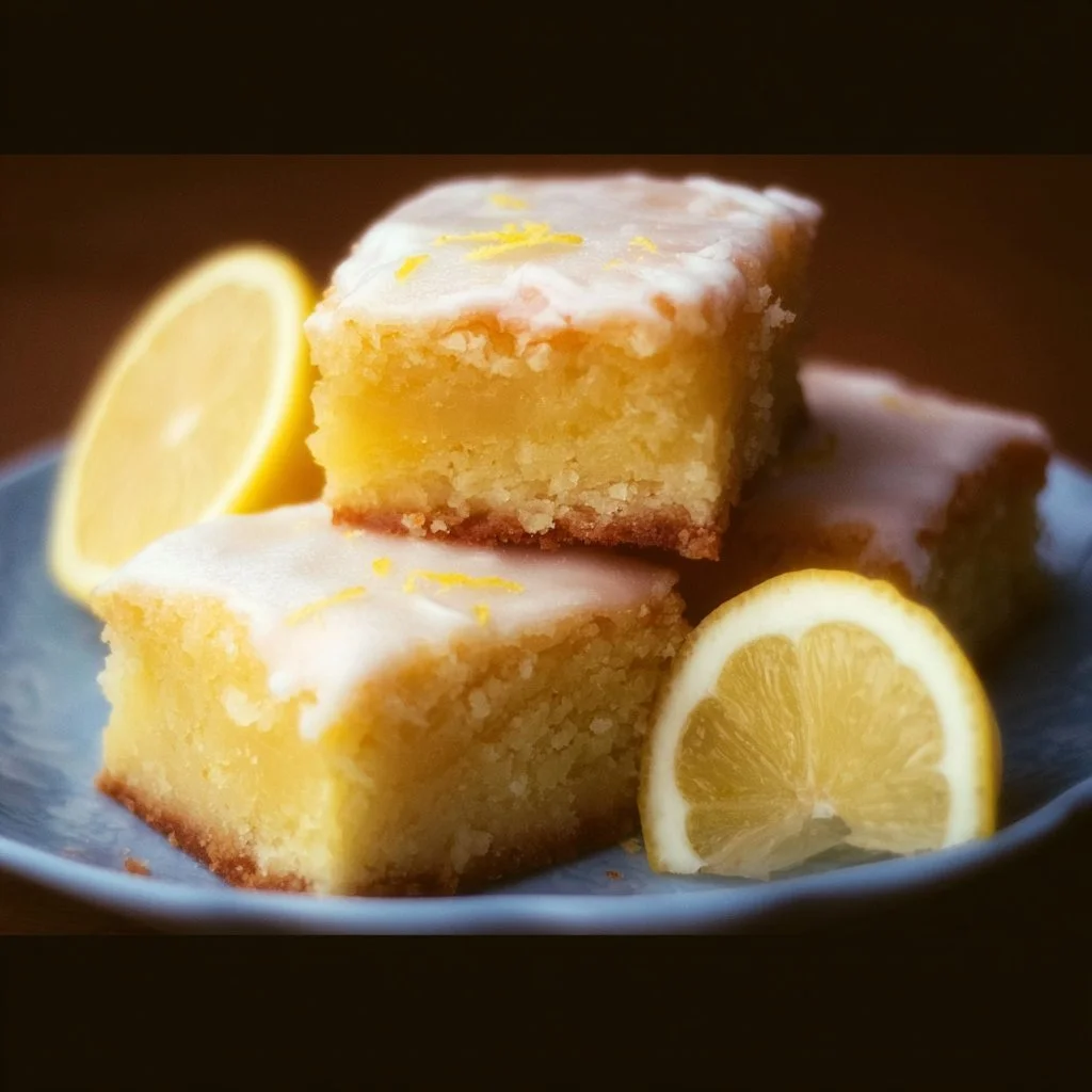 Delicious lemon brownies topped with lemon zest for freshness