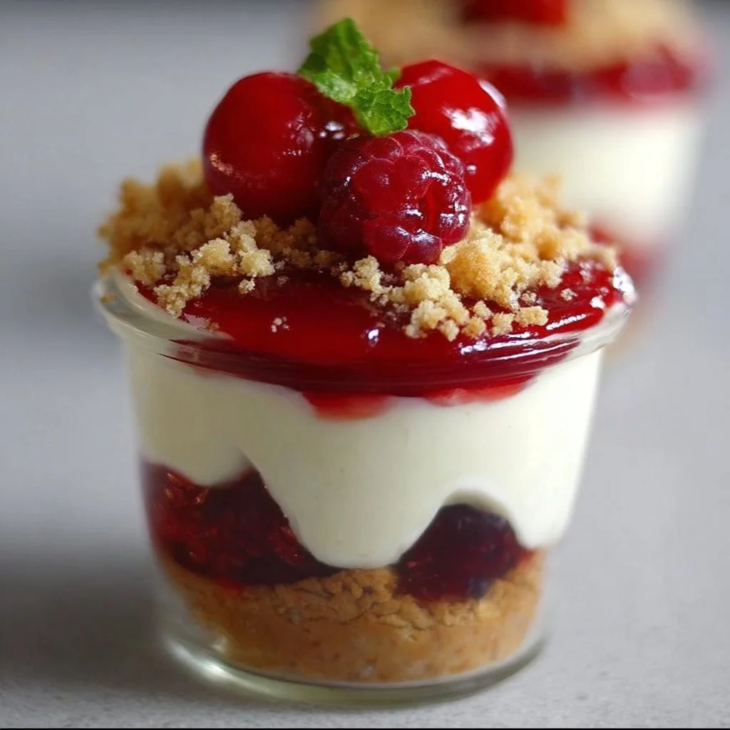 No-bake cheesecake parfait dessert with creamy layers in a glass