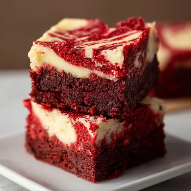 Delicious Red Velvet Cheesecake Brownies topped with cream cheese frosting
