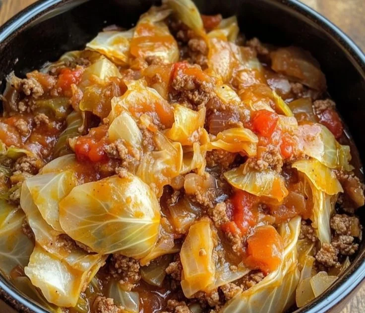 Delicious slow cooker unstuffed cabbage rolls recipe in a bowl