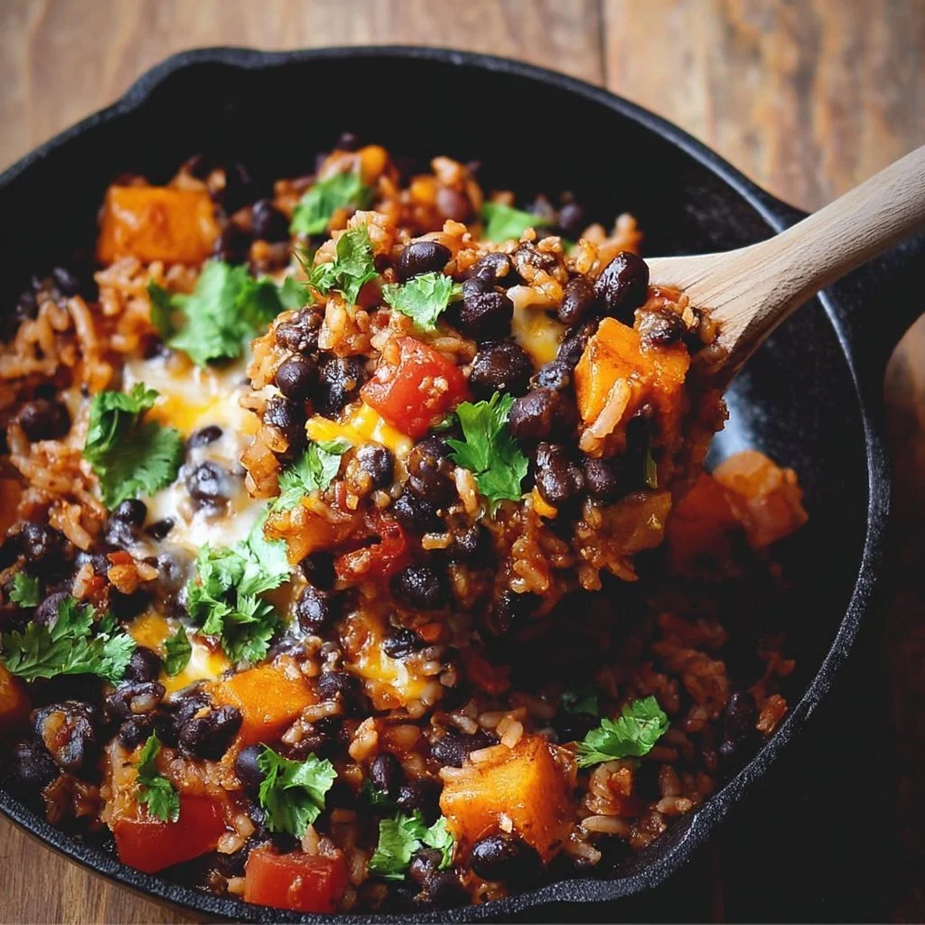 A vibrant Southwest Black Bean Skillet full of fresh vegetables and spices.