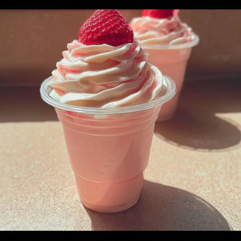 Delicious Strawberry Dole Whip in a cone, perfect for a refreshing summer treat.