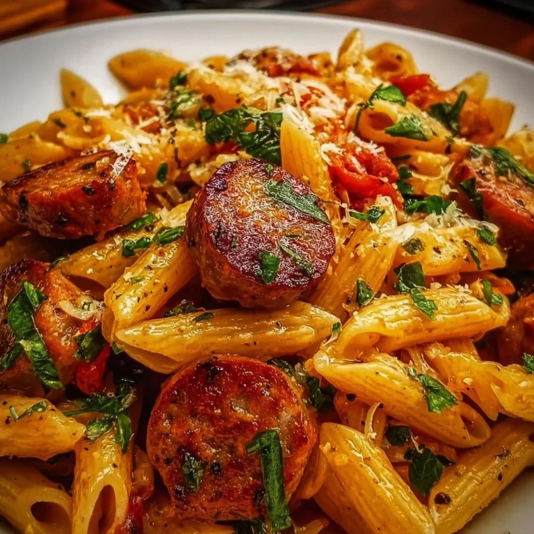 Delicious Cajun Sausage Pasta with spicy sausage and creamy sauce