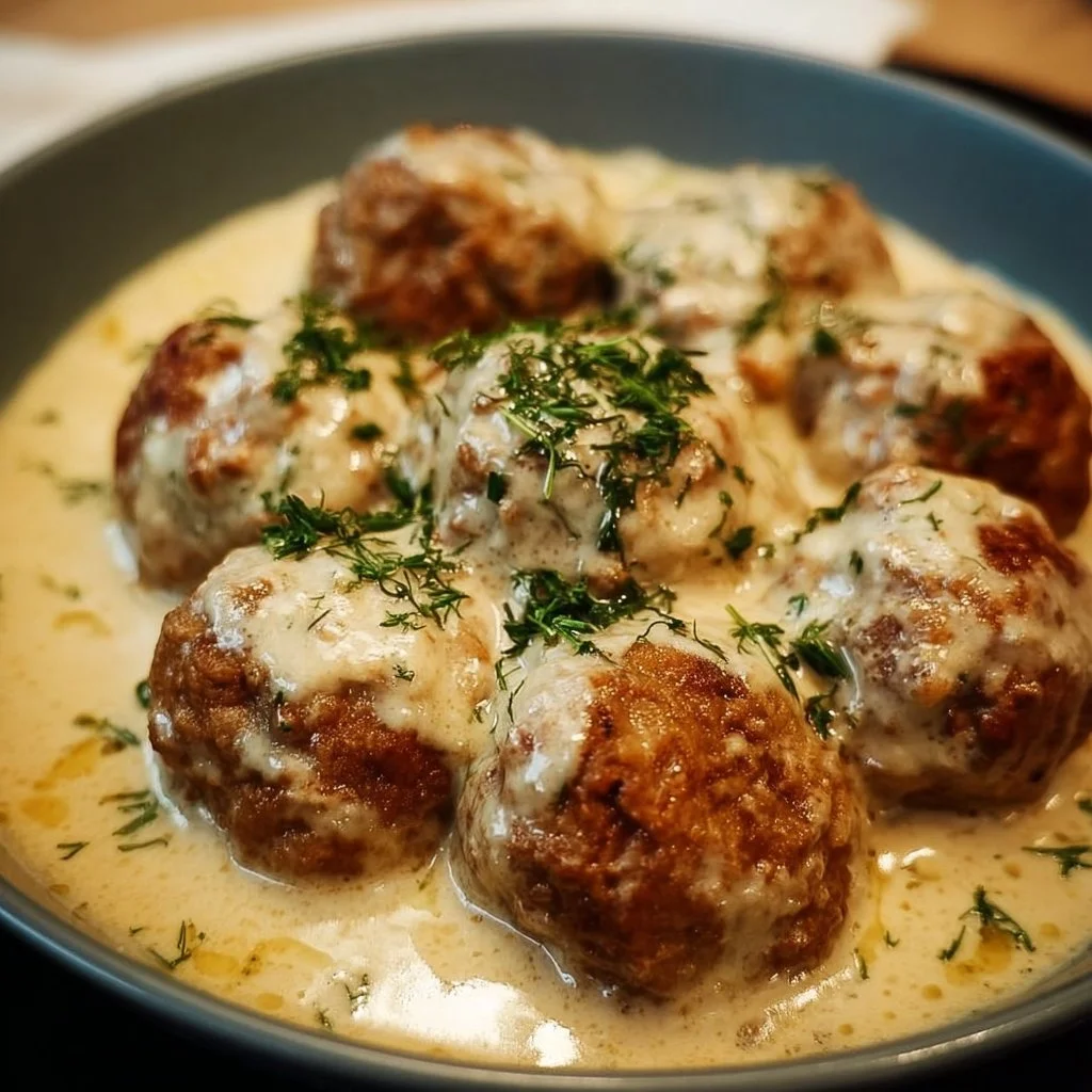 Delicious creamy meatballs served in a rich sauce