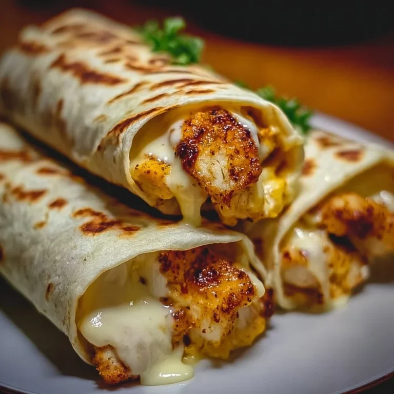 Delicious cheesy garlic chicken wraps served on a plate with fresh ingredients.