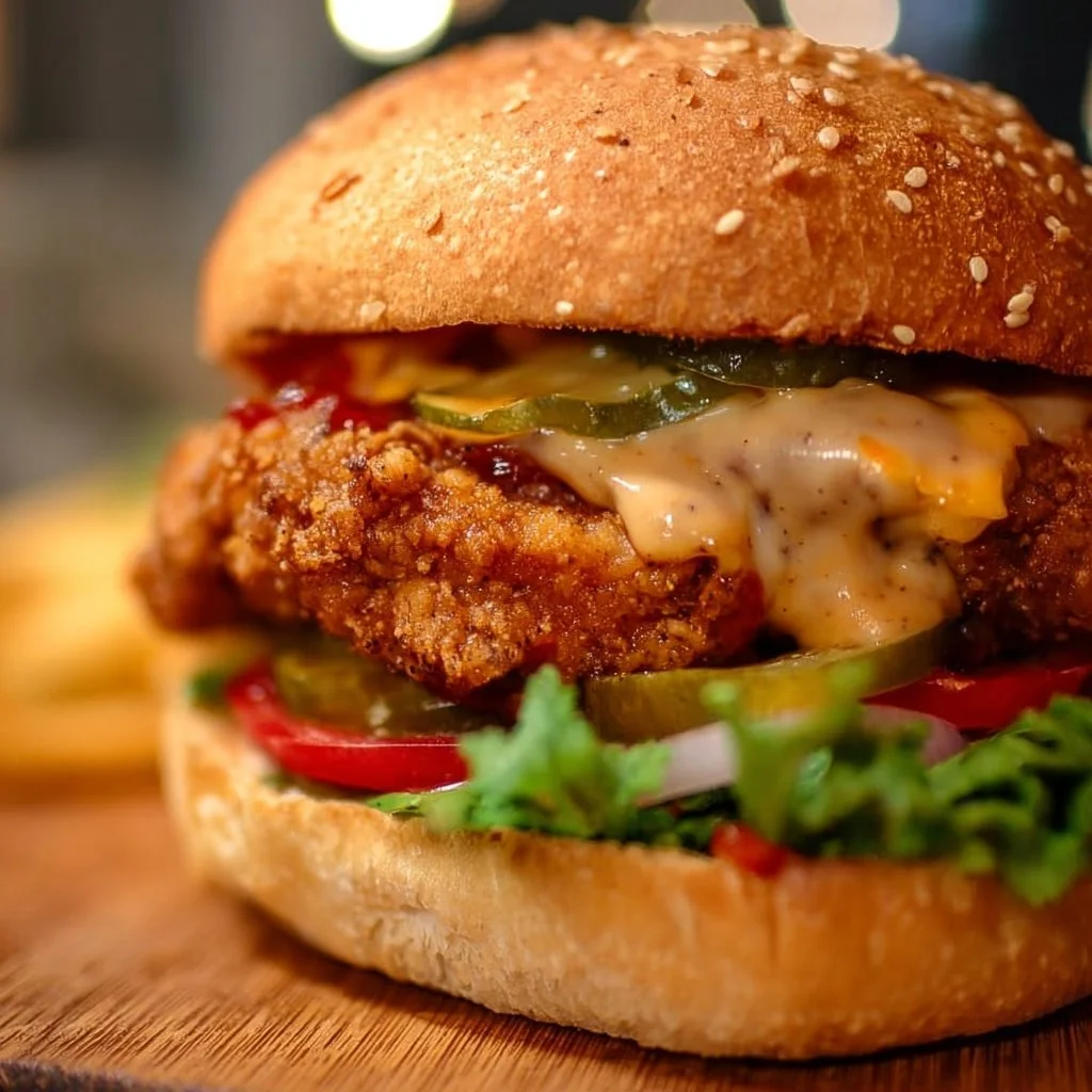 Delicious Crack Chicken Burger served with fresh toppings and sauces