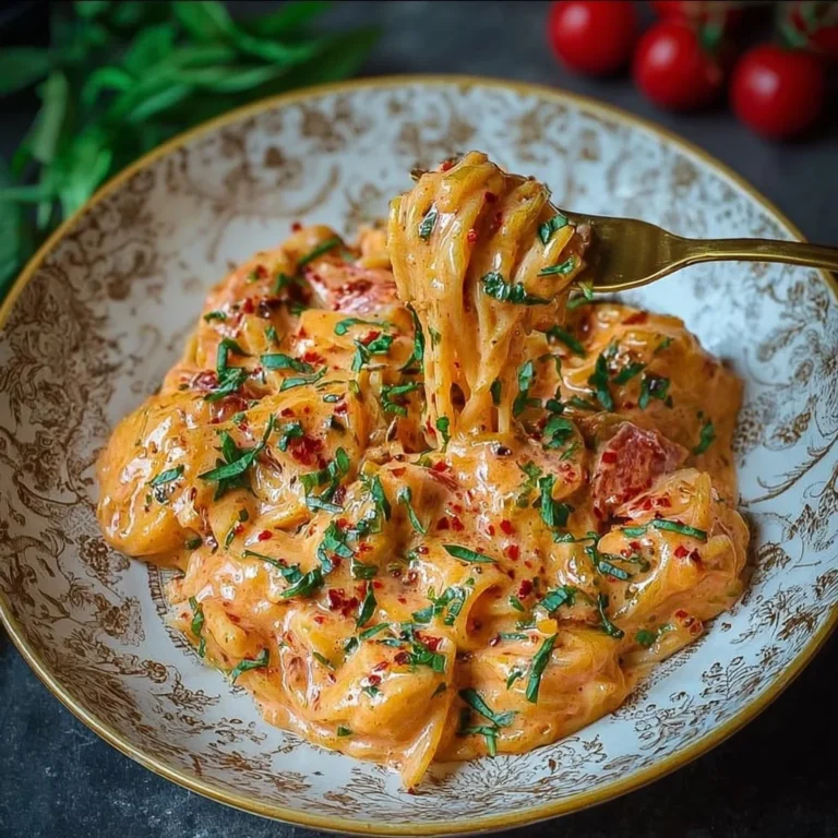 Creamy Tomato Garlic Pasta topped with fresh herbs and grated cheese