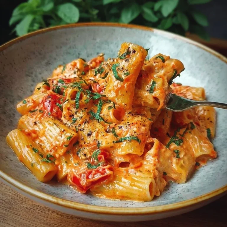 Creamy tomato garlic pasta with fresh basil and parmesan cheese