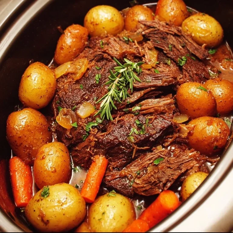 Delicious homemade Crock Pot pot roast served with vegetables