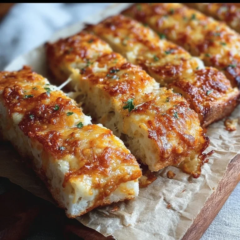 Freshly baked easy cheesy bread topped with melted cheese.