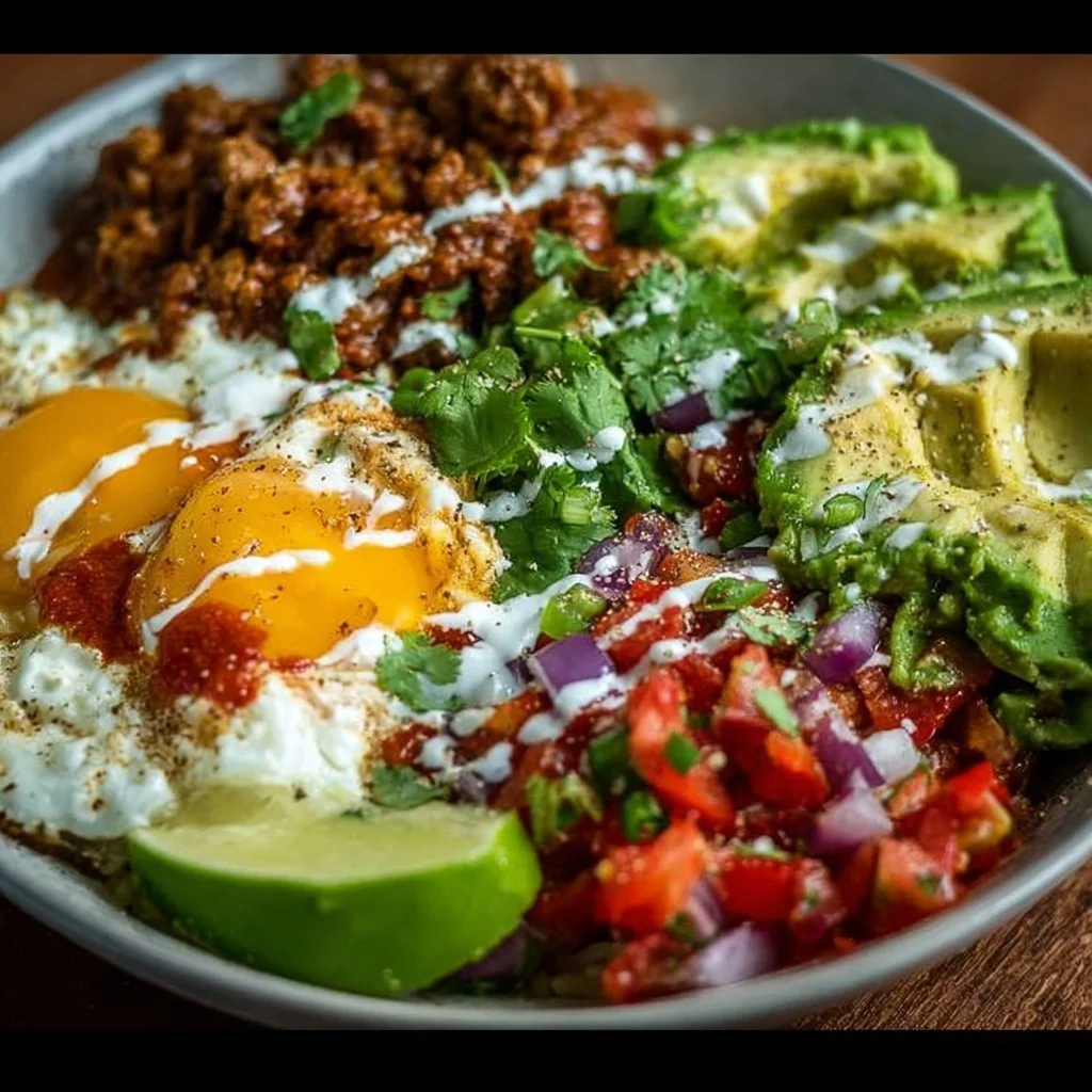 Easy Low Carb Burrito Bowl loaded with fresh ingredients and vibrant flavors.