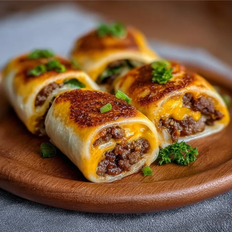 Delicious garlic butter beef cheeseburger rollups served on a plate.