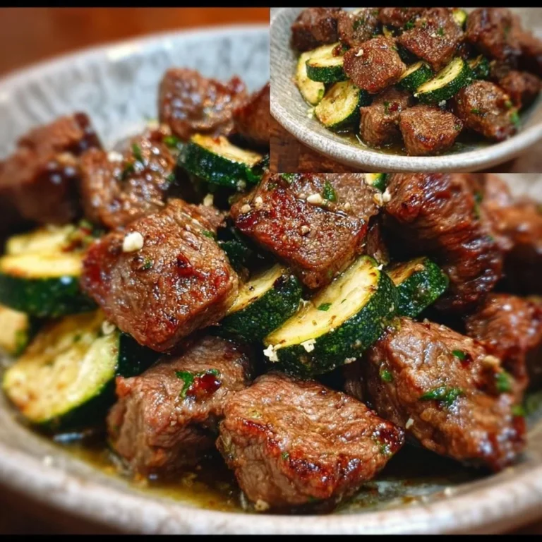 Garlic butter steak bites served on a plate, garnished with herbs.
