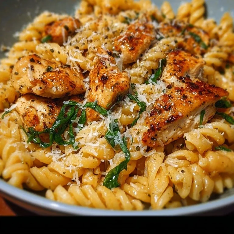 Healthy Garlic Parmesan Chicken Pasta garnished with parsley and cheese