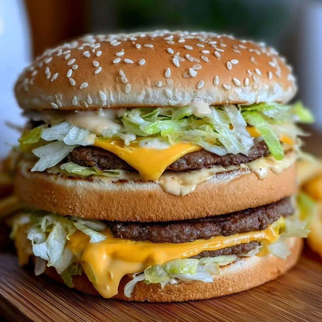 Delicious homemade Big Mac burger with special sauce, lettuce, and cheese.