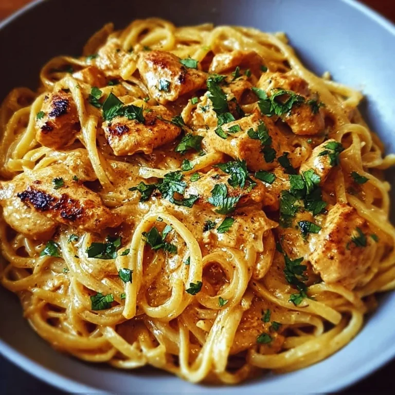Delicious cowboy butter chicken linguine served in a bowl ready to eat.