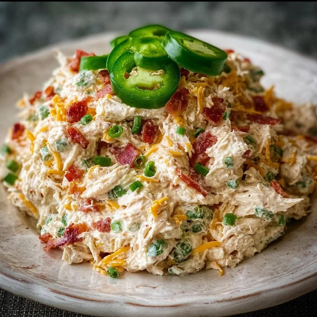 Jalapeno Popper Keto Chicken Salad in a bowl with garnishes