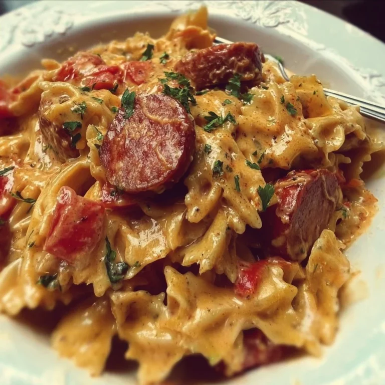 One Pot Creamy Cajun Sausage Pasta dish with vibrant colors and textures