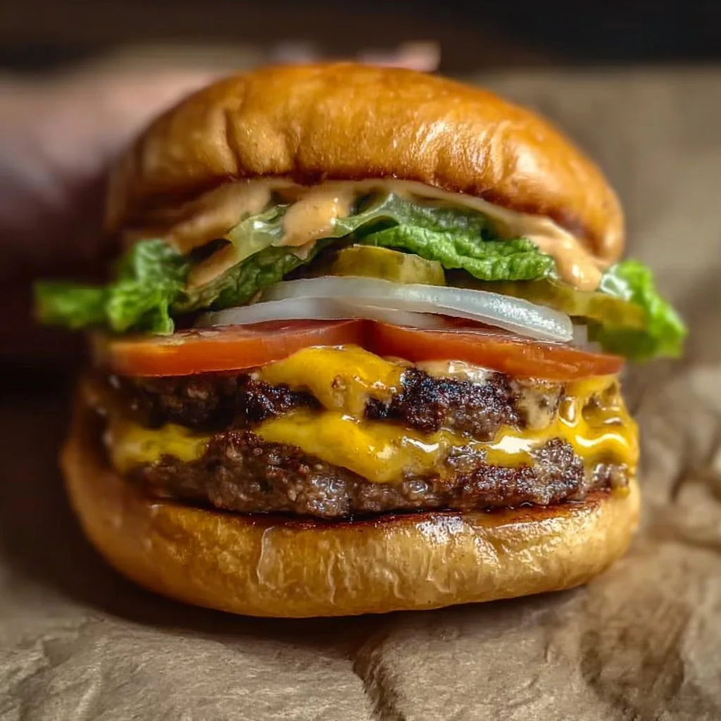 Delicious homemade Smash Burger with crispy edges and fresh toppings