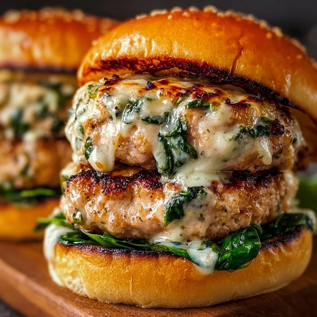 White Cheddar and Spinach Chicken Burgers