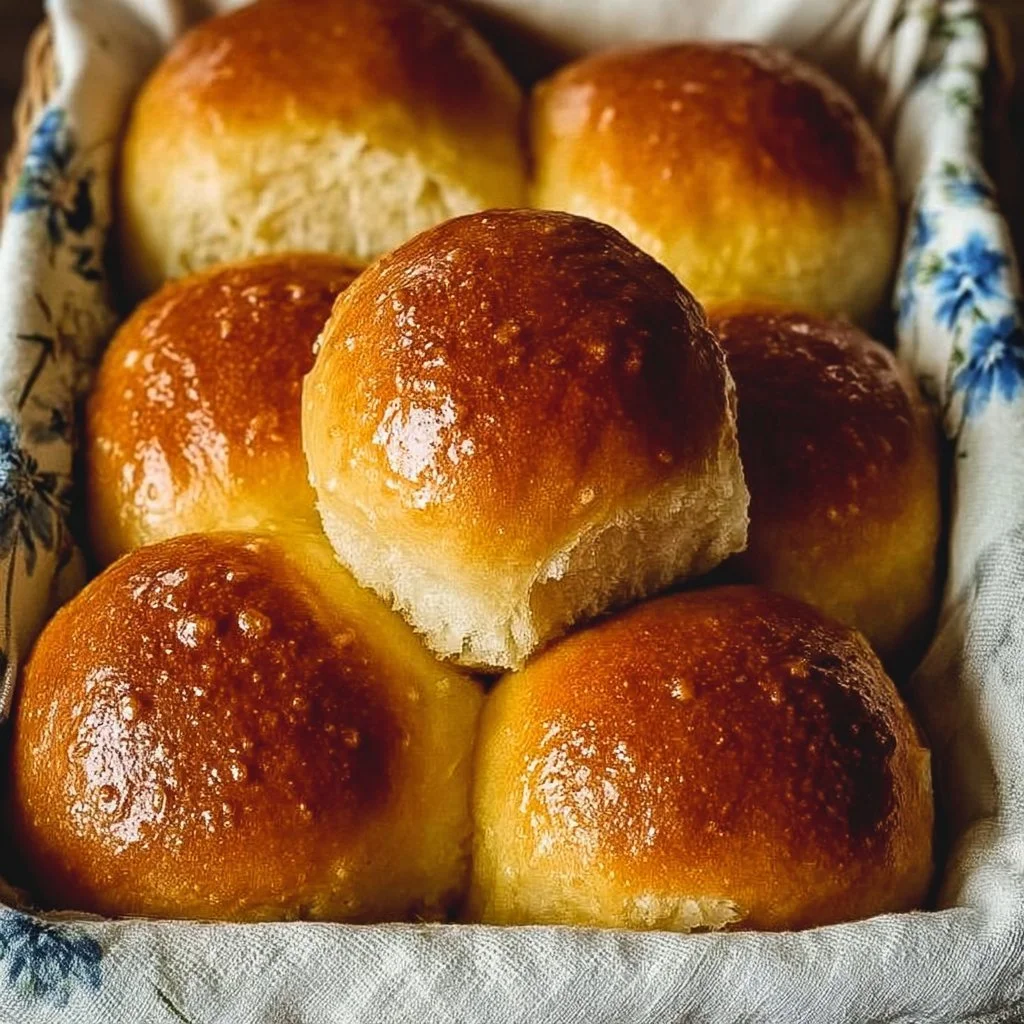 Freshly baked yeast gluten-free dinner rolls on a wooden table.