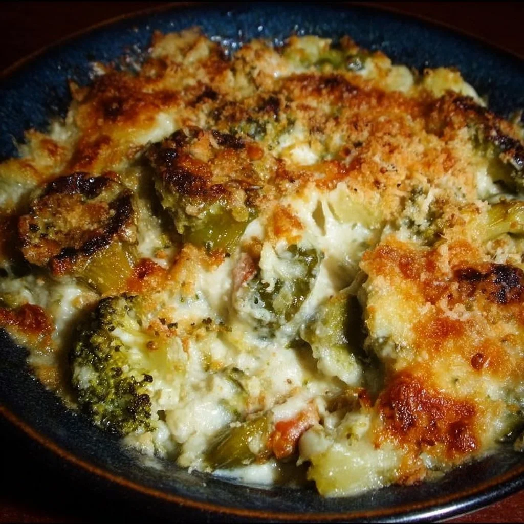 Delicious cheesy vegetable side dish served in a bowl