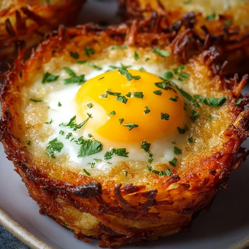 Eggs in Crispy Hash Brown Baskets