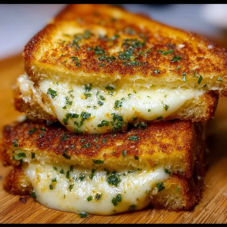 Garlic Bread Grilled Cheese Sandwich with melted cheese and crispy garlic bread