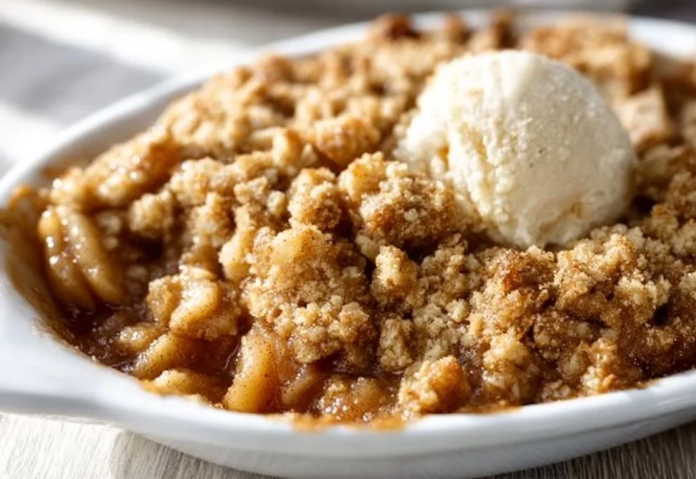 Delicious gluten-free apple crisp dessert with a golden topping