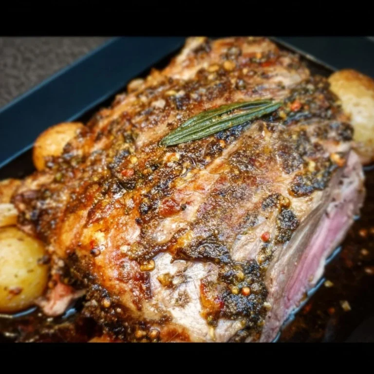 Gordon Ramsay's roast leg of lamb recipe on a serving platter