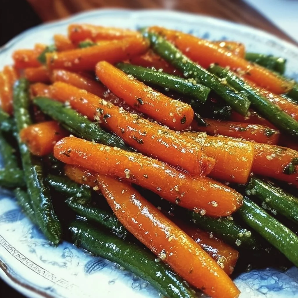 Honey glazed carrots and green beans served as a colorful side dish