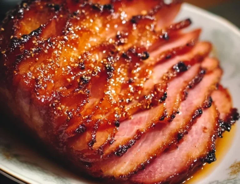 Delicious honey glazed ham served on a festive table