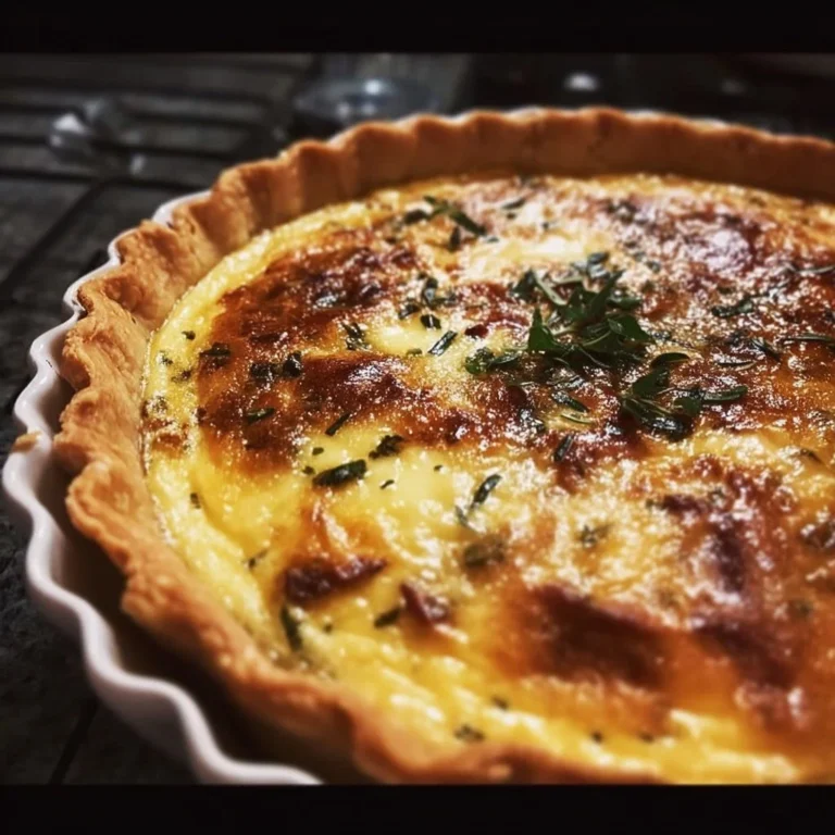 Slice of Ina Garten's savory quiche recipe with fresh herbs and vegetables