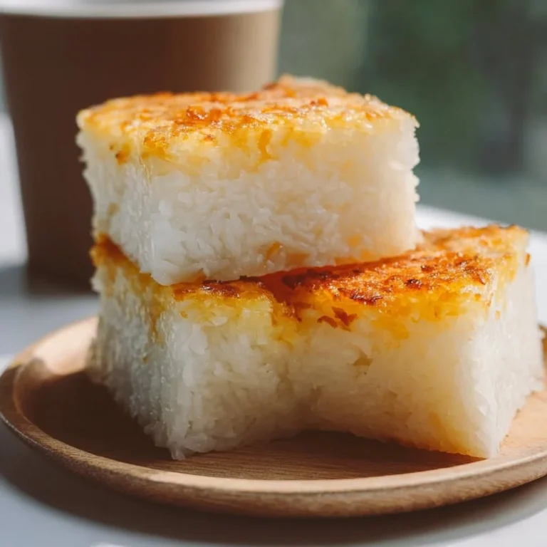 Indonesian Sticky Coconut Cake (Wingko Babat) served on a plate.