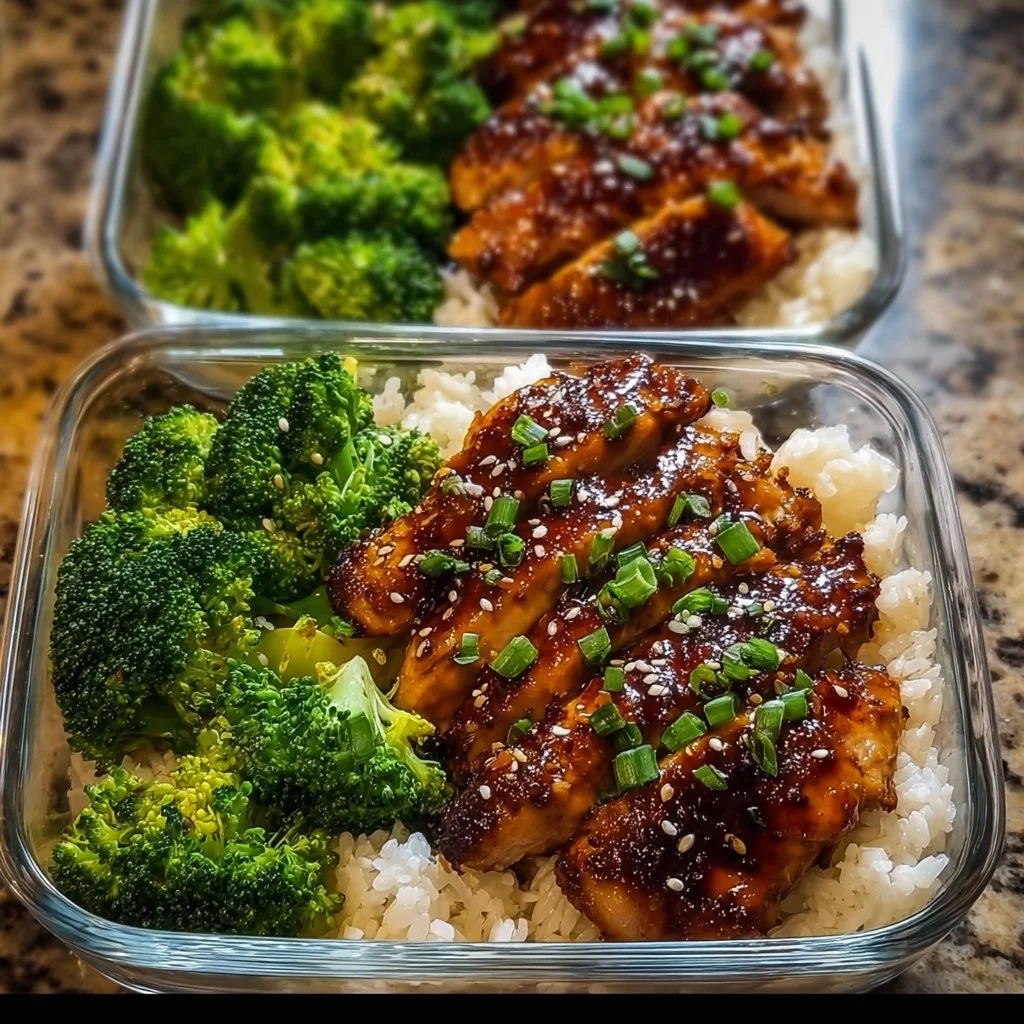 Delicious meal prep teriyaki chicken bowls with colorful vegetables